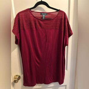 Lauren Ralph Lauren‎ crochet detail tee. Berry color size 1X